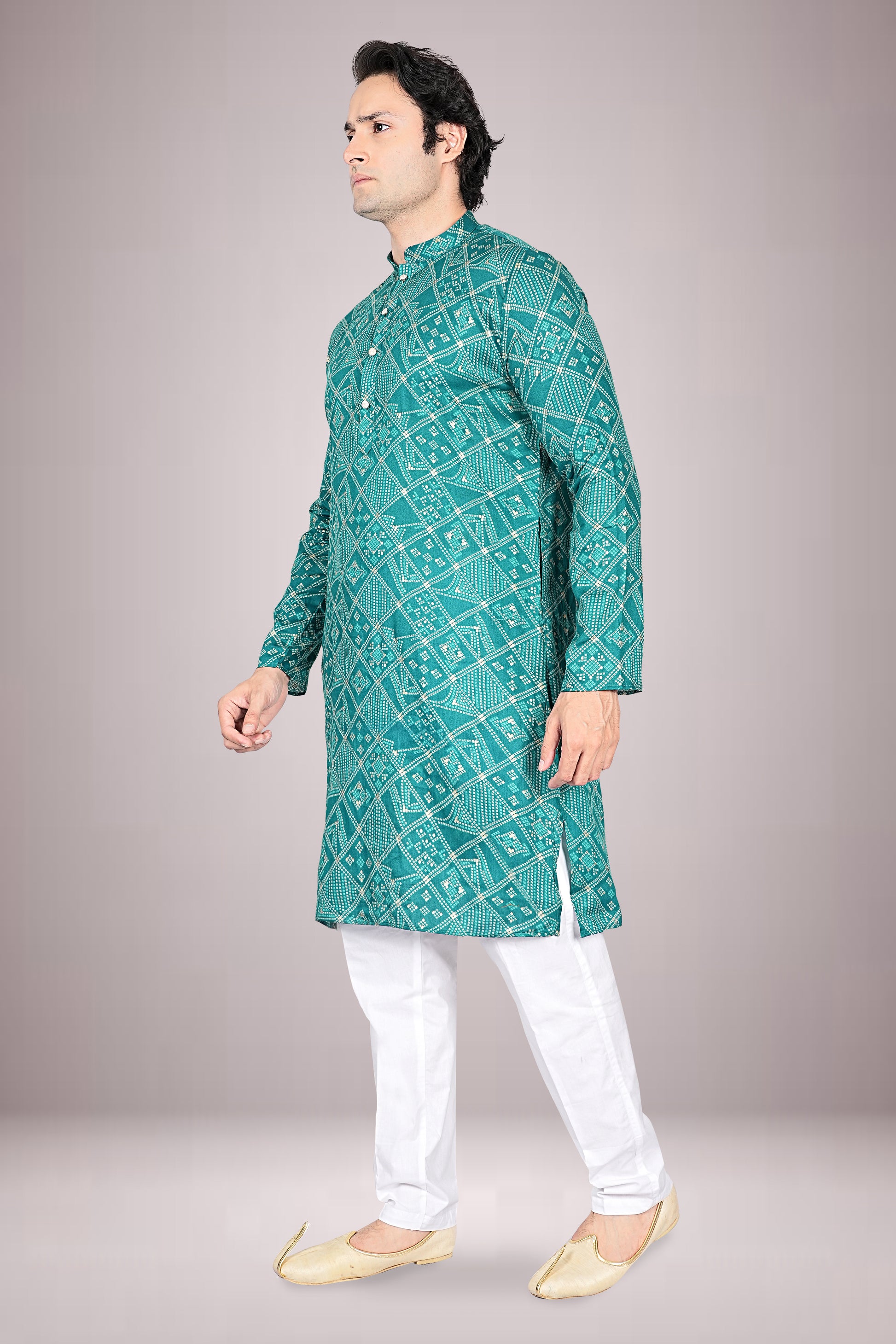 "Bandhani Printed Cotton Kurta for Men - Perfect for Indian Festivals"