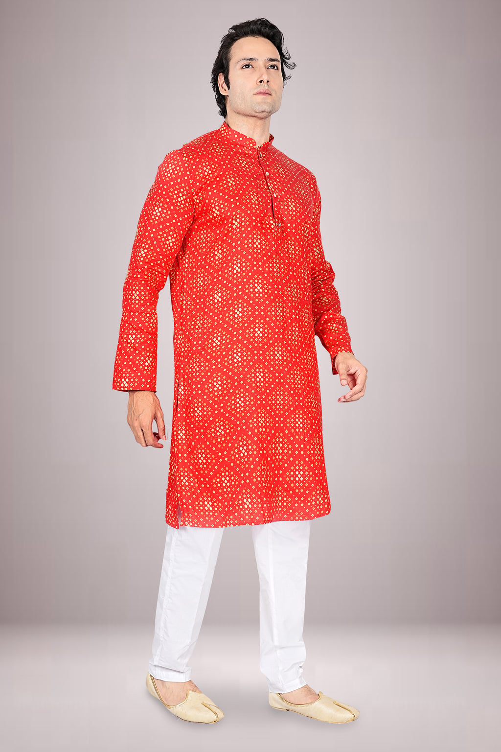 "Classic Men's Bandhani Printed Kurta in Soft Cotton Fabric"