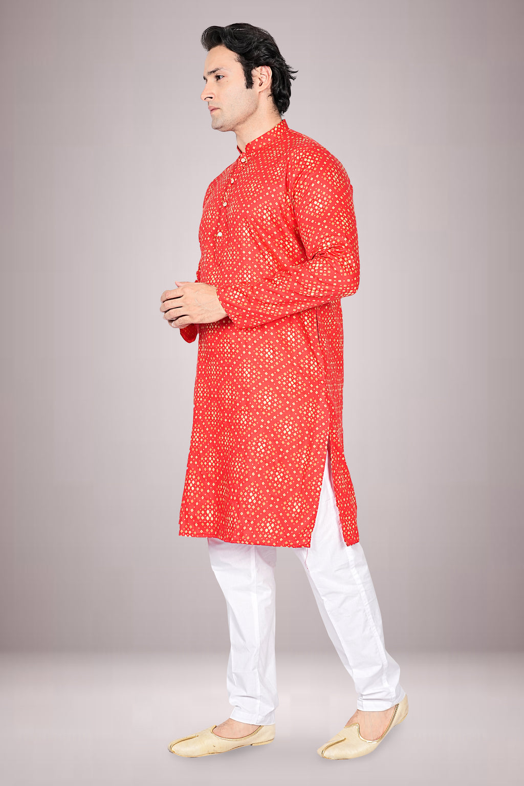 "Classic Men's Bandhani Printed Kurta in Soft Cotton Fabric"