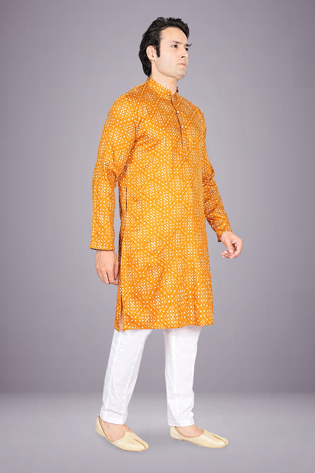 "Elegant Men's Bandhani Cotton Kurta for Diwali, Navratri & More"
