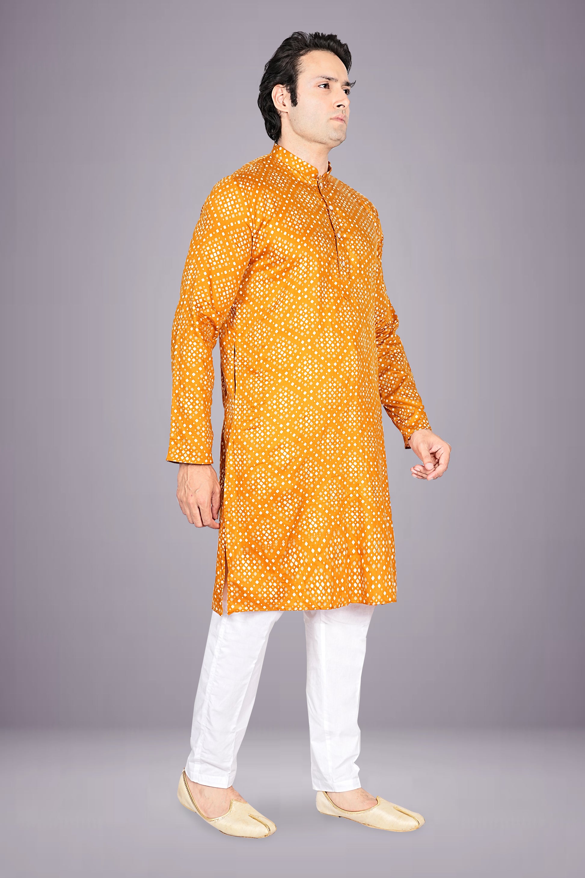 "Elegant Men's Bandhani Cotton Kurta for Diwali, Navratri & More"