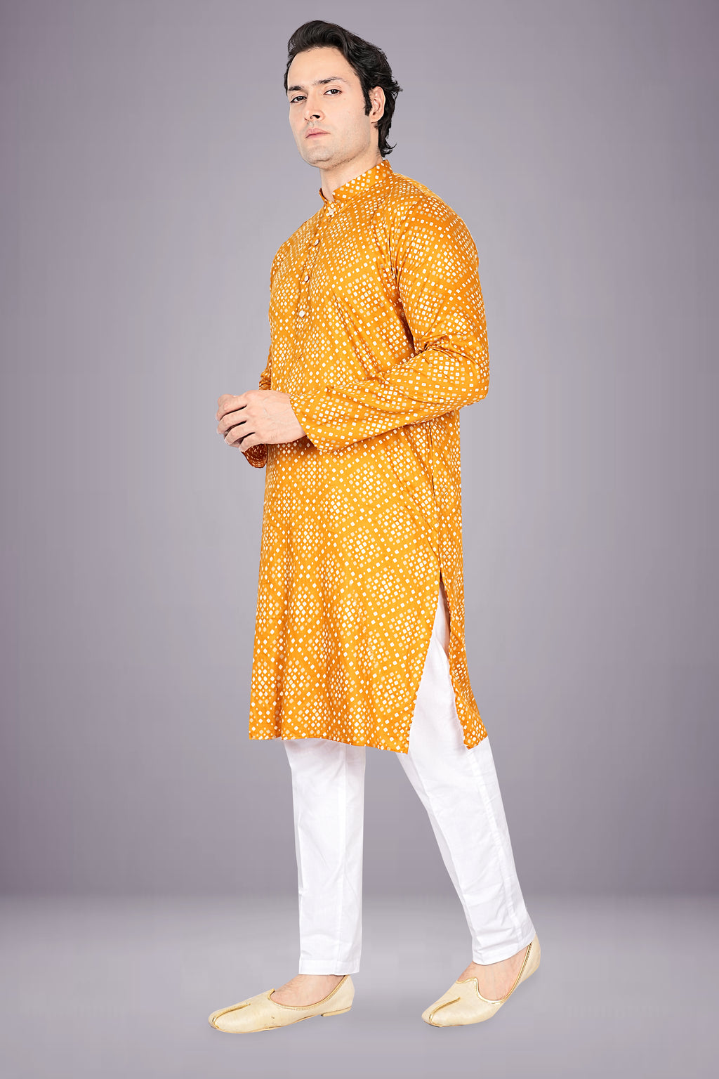 "Elegant Men's Bandhani Cotton Kurta for Diwali, Navratri & More"
