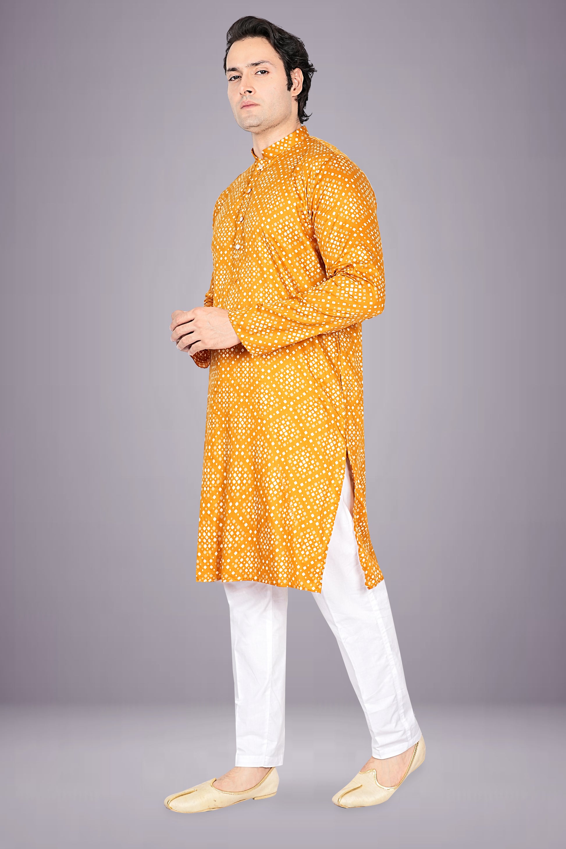 "Elegant Men's Bandhani Cotton Kurta for Diwali, Navratri & More"
