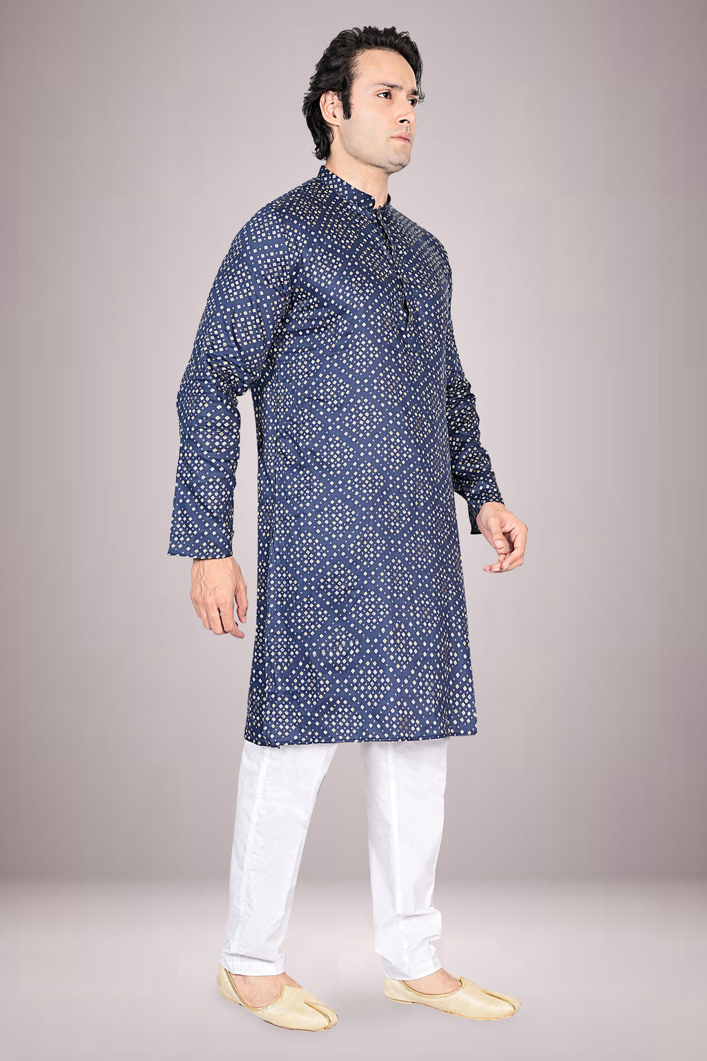 "Premium Men's Printed Bandhani Kurta in Soft Cotton Fabric"