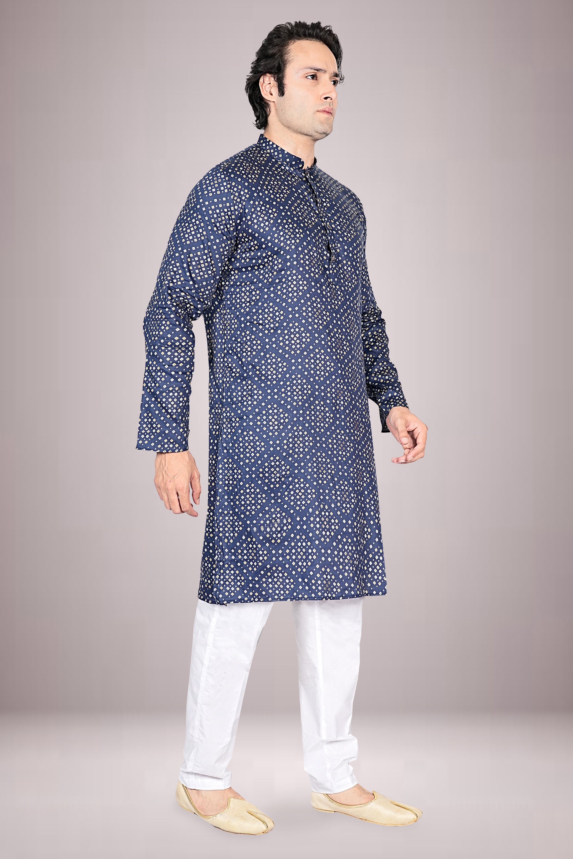 "Premium Men's Printed Bandhani Kurta in Soft Cotton Fabric"