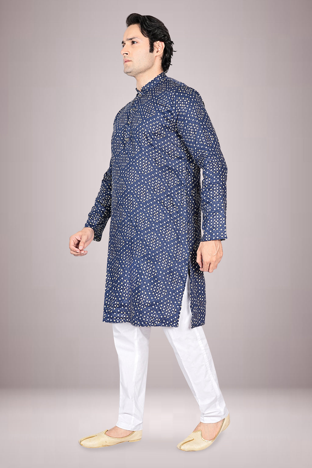 "Premium Men's Printed Bandhani Kurta in Soft Cotton Fabric"