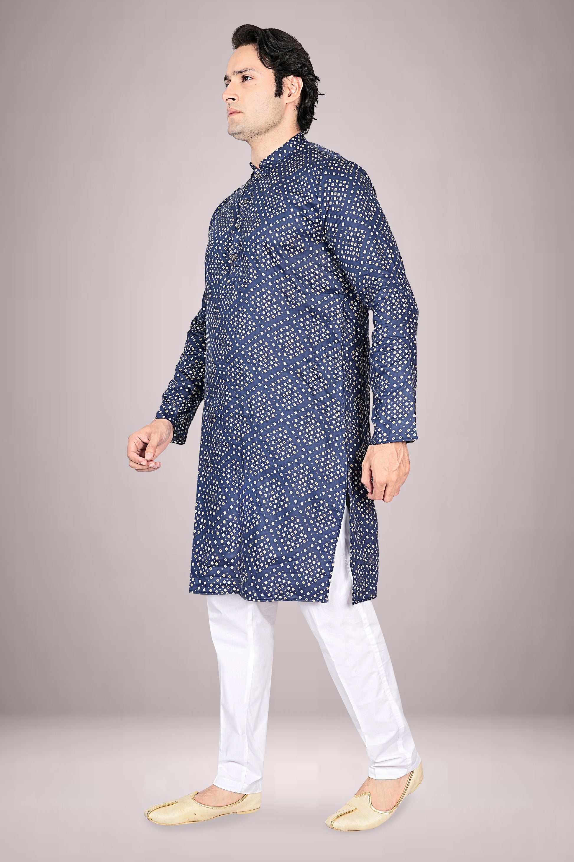 "Premium Men's Printed Bandhani Kurta in Soft Cotton Fabric"