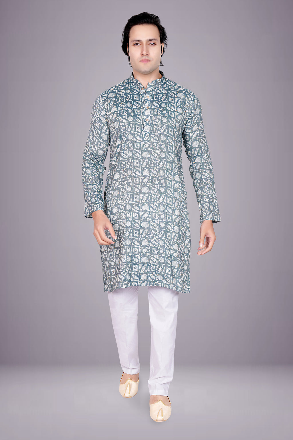 "Men's Cotton Batik Printed Kurta - Festive & Ethnic Wear"