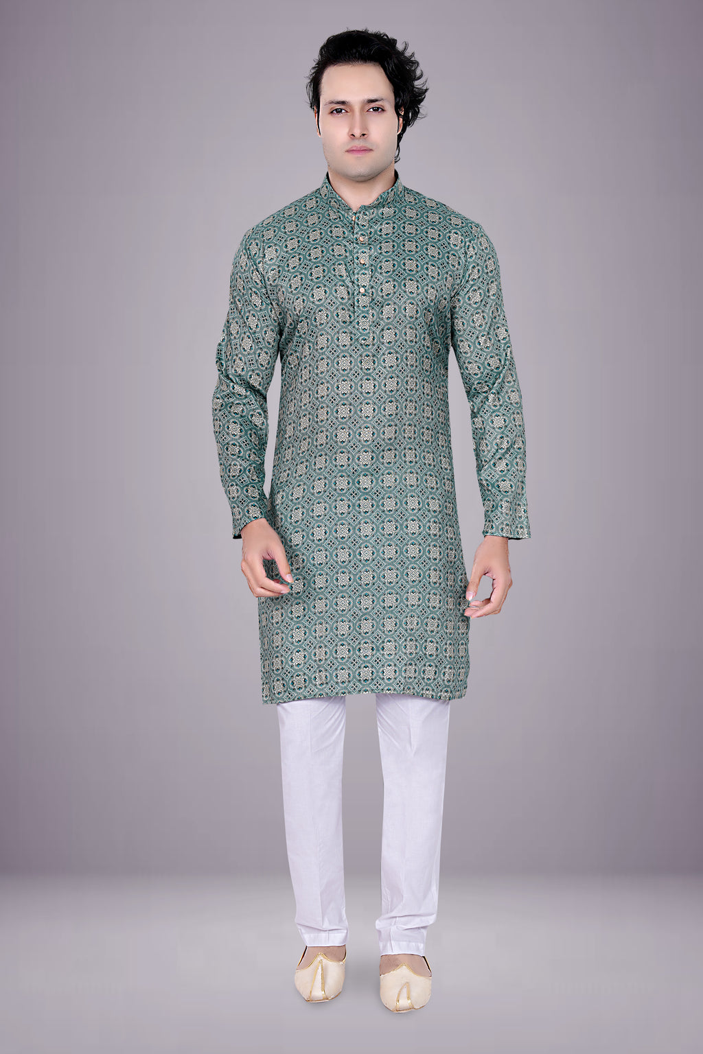 "Men's Patola Print Kurta - Traditional Indian Ethnic Wear"