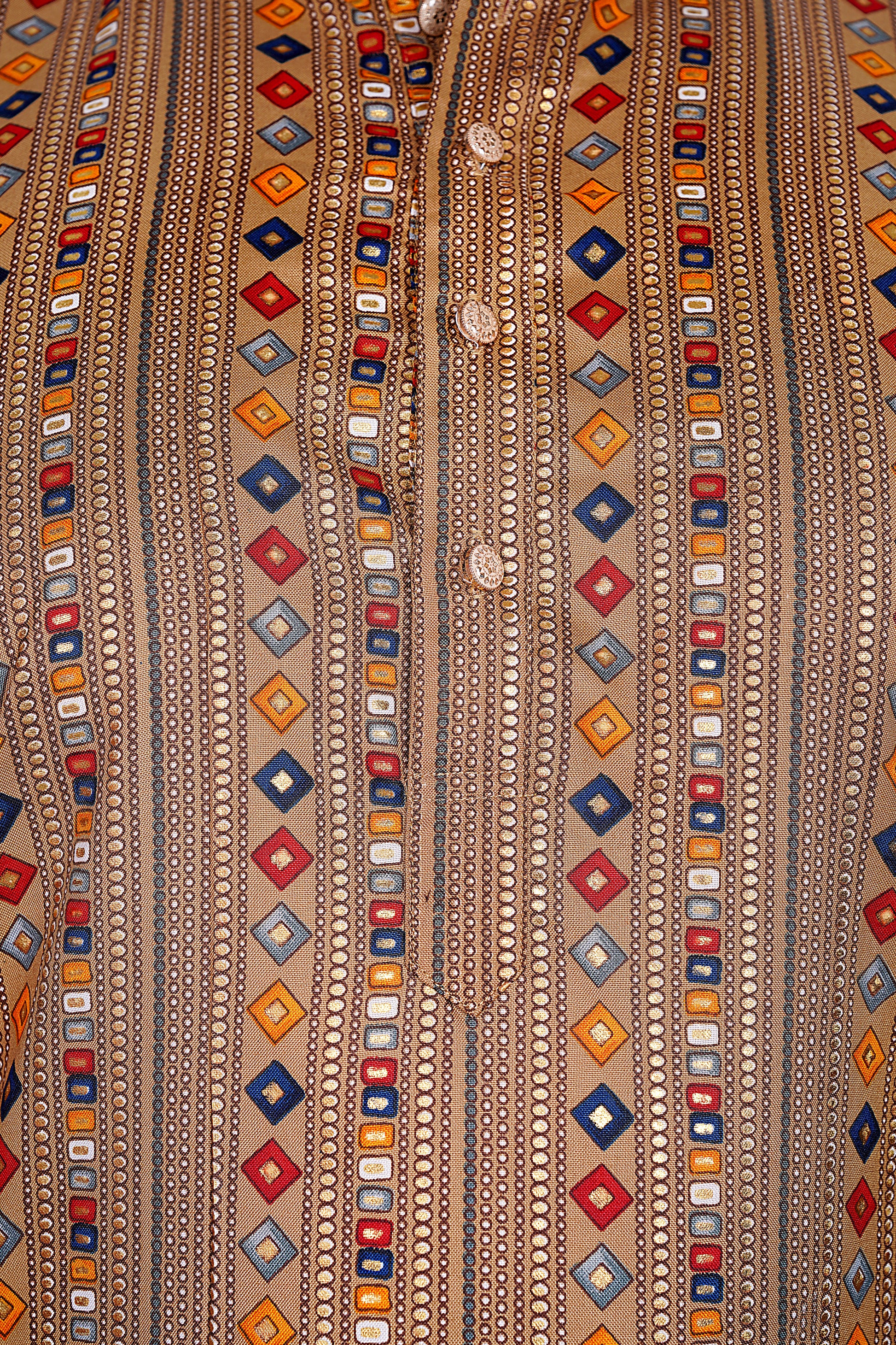 "Earthy Geometric Print Cotton Kurta for Men - Festive & Daily Wear"