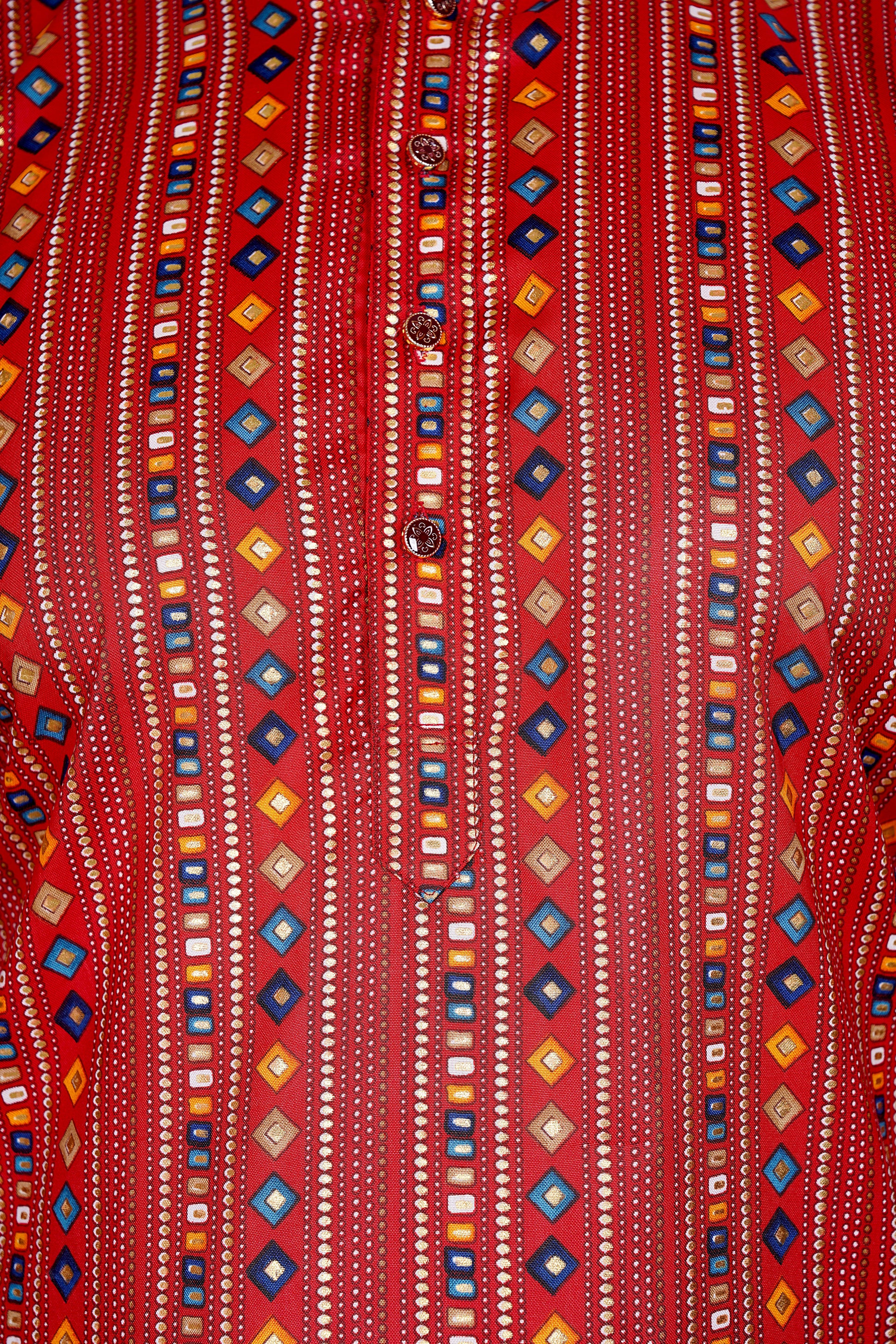 "Men's Printed Kurta in Multicolor Diamond Stripe - Cotton Comfort"