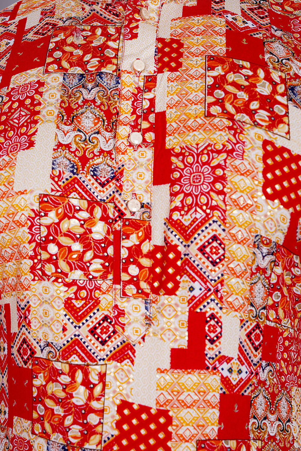 "Red & Beige Patchwork Printed Cotton Kurta for Men - Festive Wear"