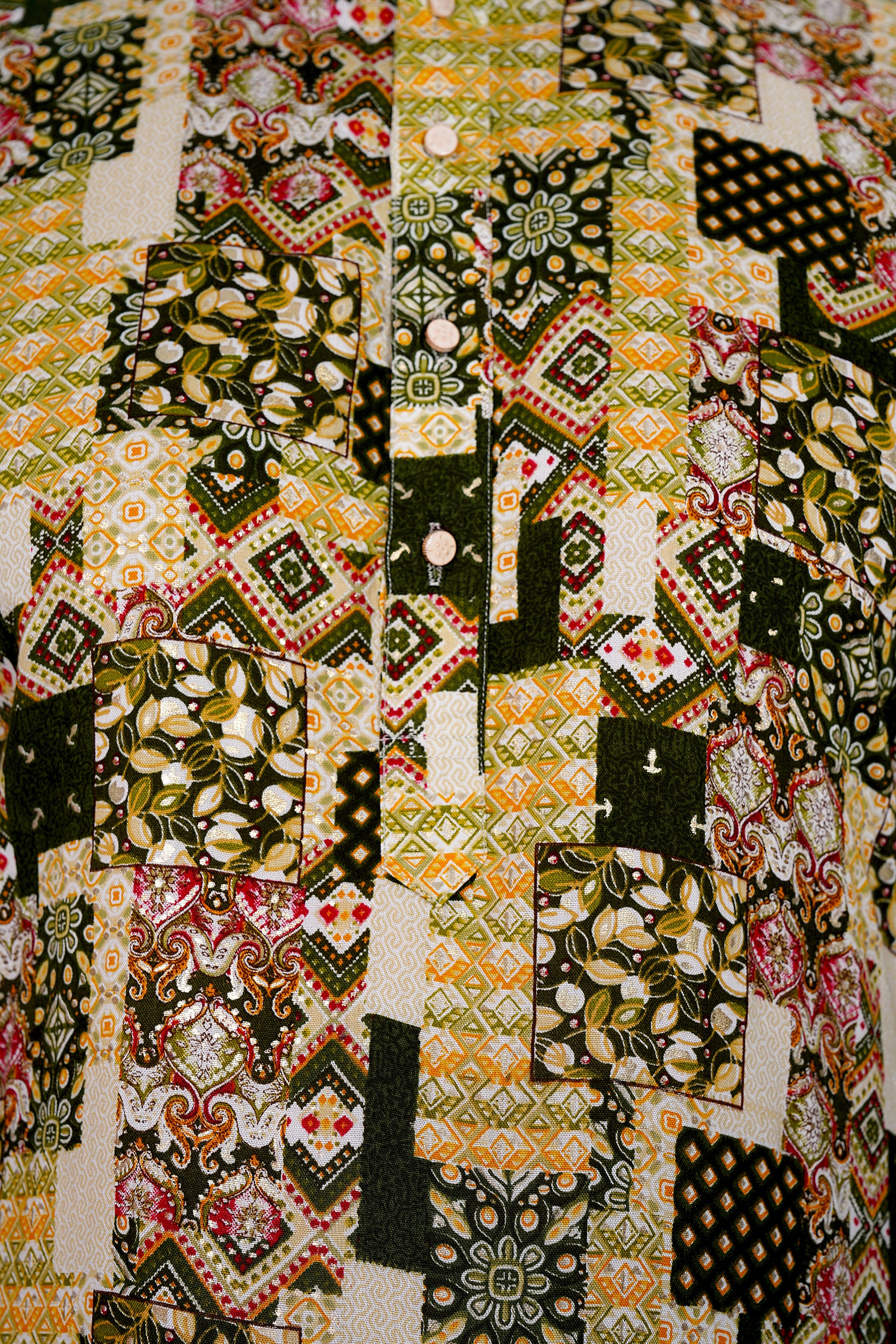 "Olive Green Ethnic Patchwork Print Kurta for Men - Ganesh Chaturthi Wear"