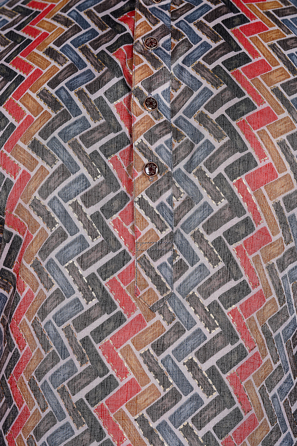 "Basketweave Geometric Print Kurta - Multicolor Patterned Casual Wear"