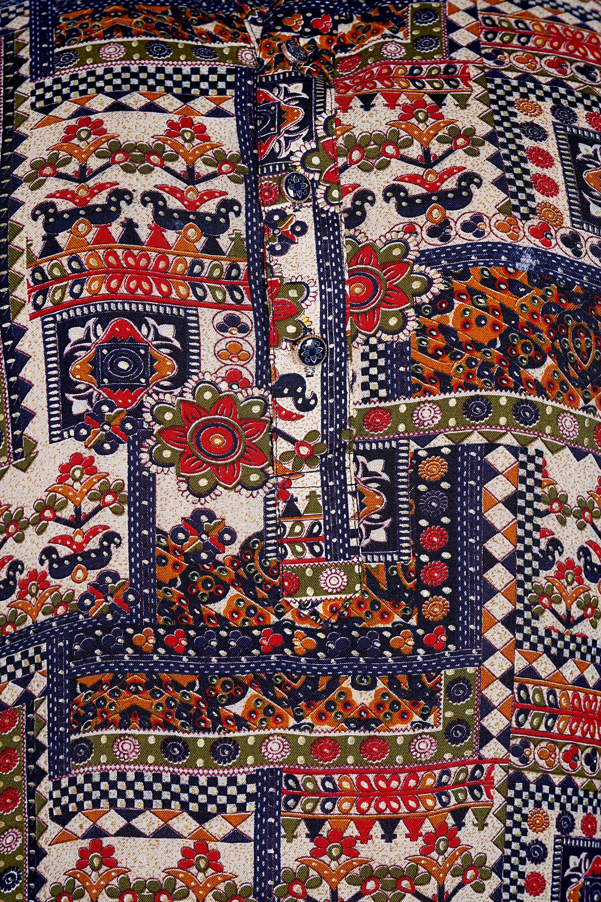 "Men's Multicolor Patchwork Print Kurta - Festive & Traditional Indian Ethnic Wear"