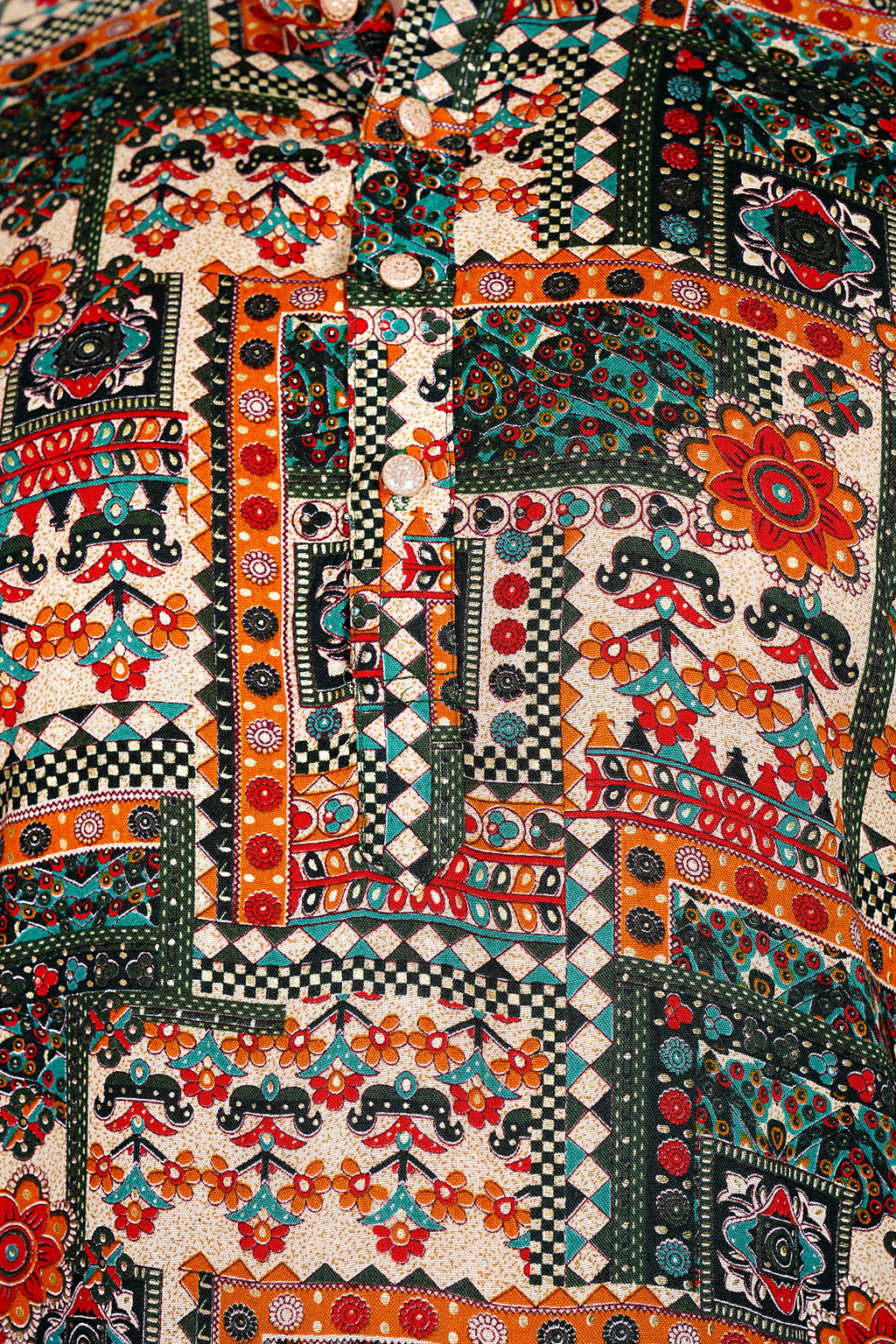 "Men's printed Long Kurta - Geometric Multicolor & Floral Patchwork Design"