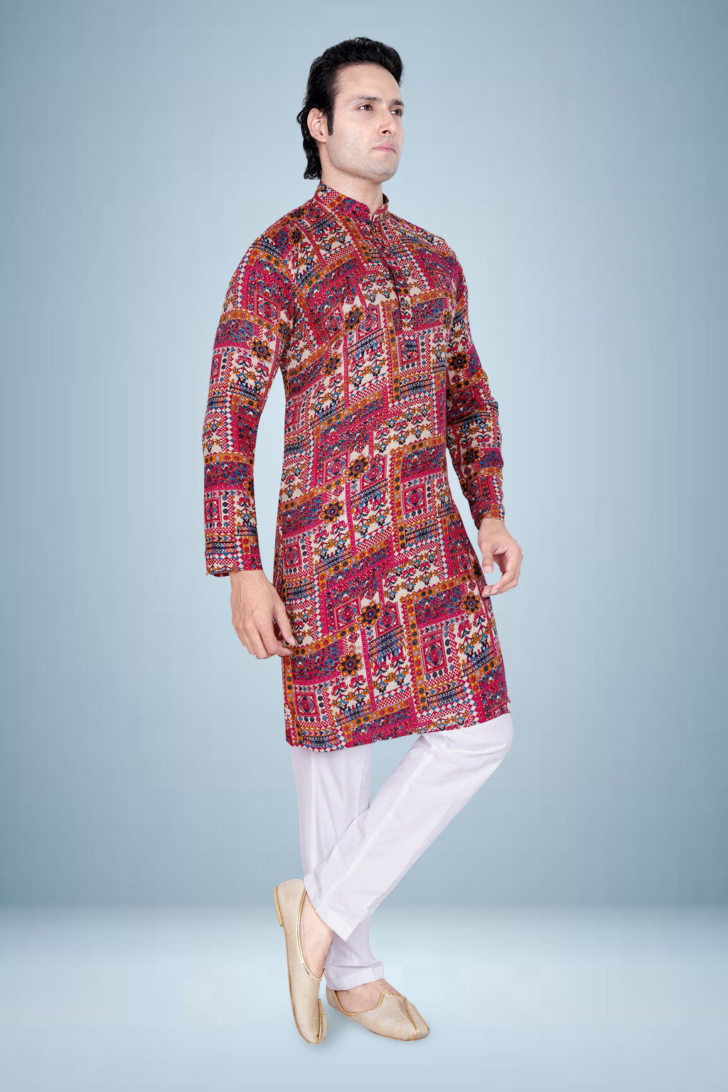 "Floral Vintage Rayon Print Kurta - Lightweight Summer Style"