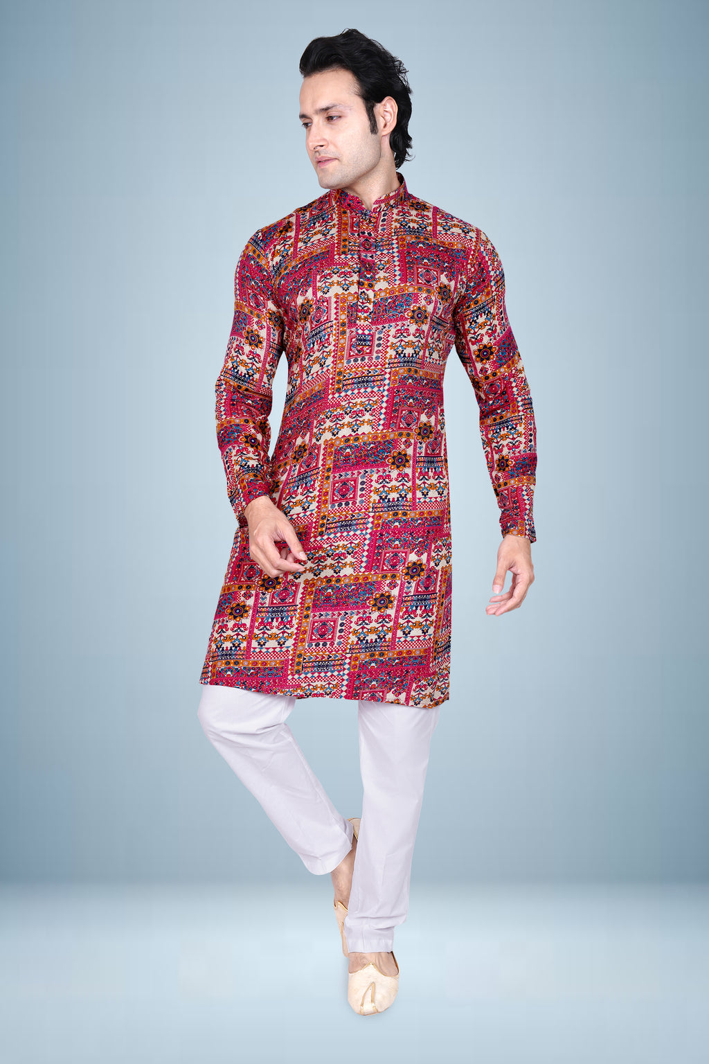 "Floral Vintage Rayon Print Kurta - Lightweight Summer Style"