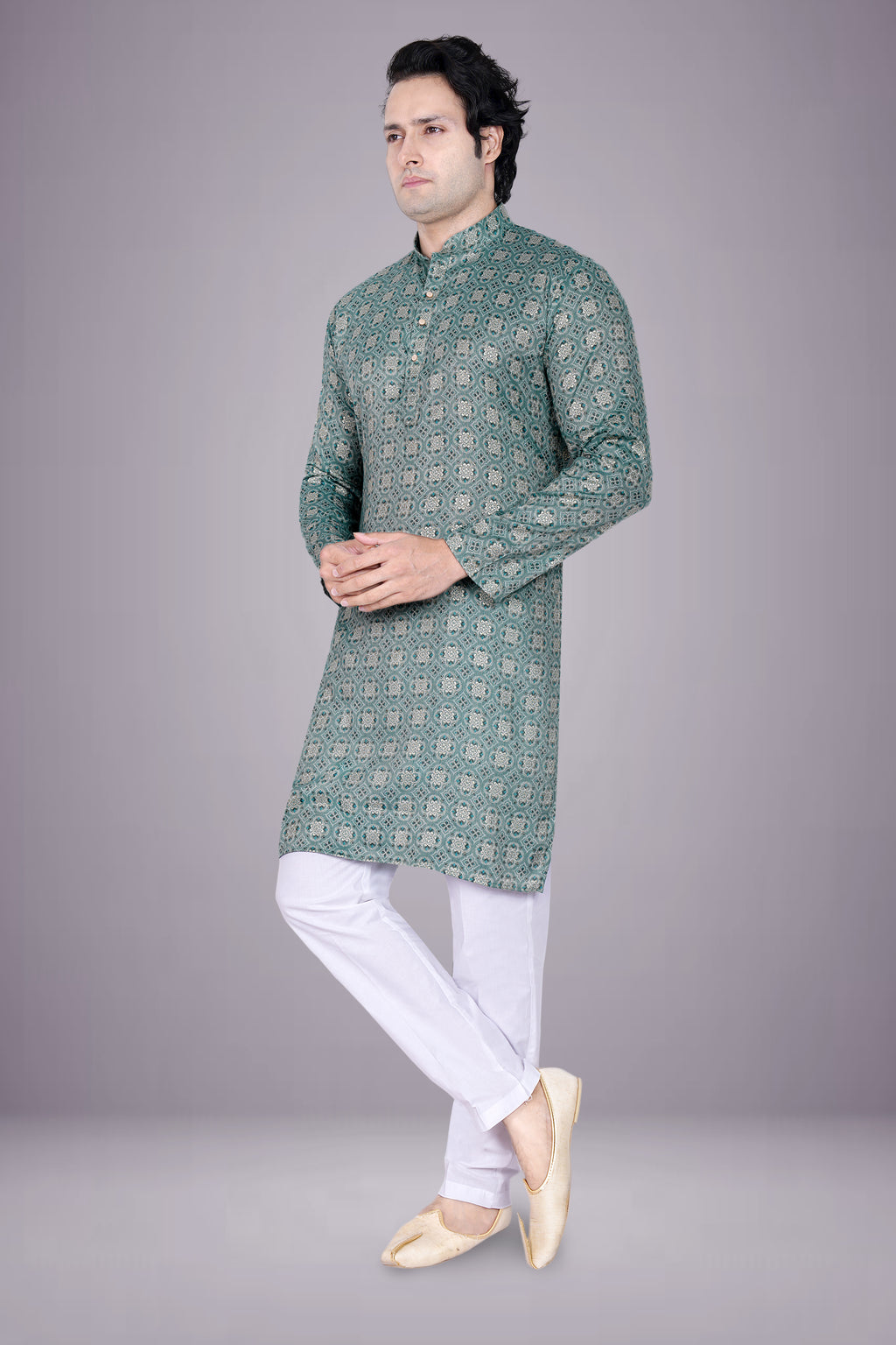 "Men's Patola Print Kurta - Traditional Indian Ethnic Wear"