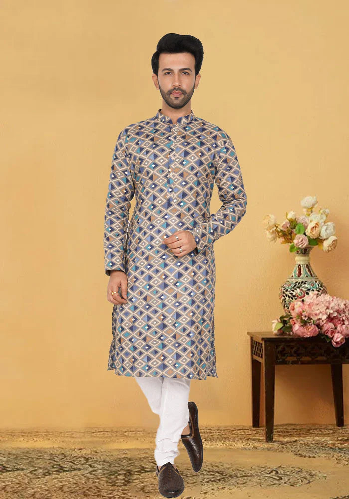 Purple Multi Colour Printed Cotton Kurta