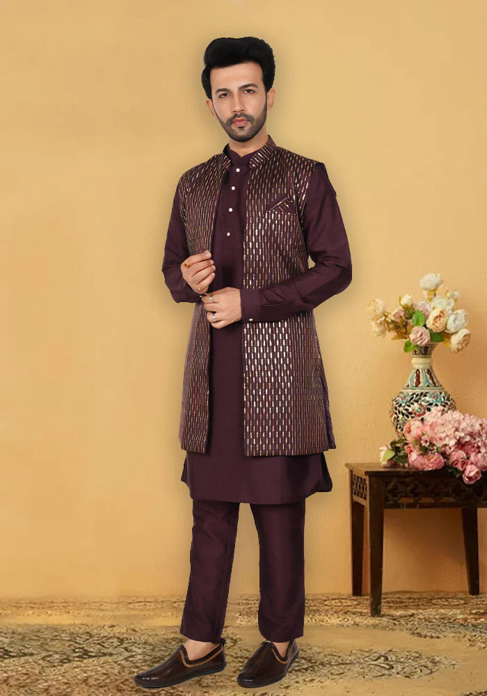 Wine Sherwani