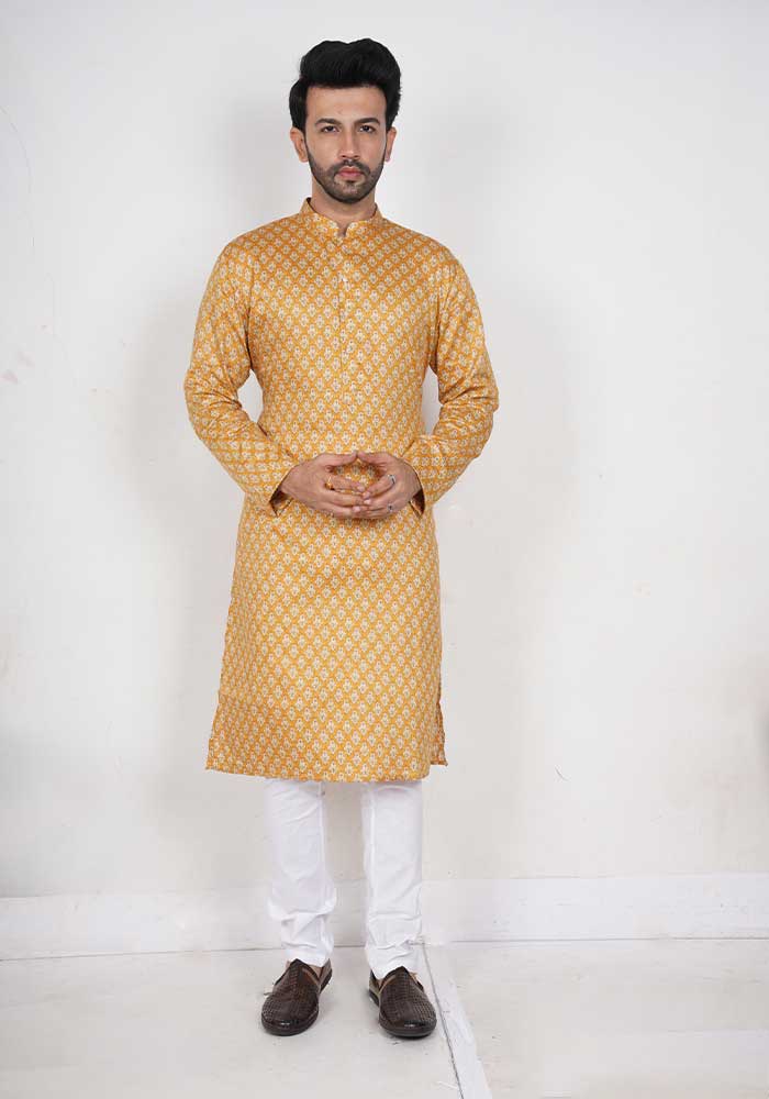 Yellow Printed Cotton Kurta